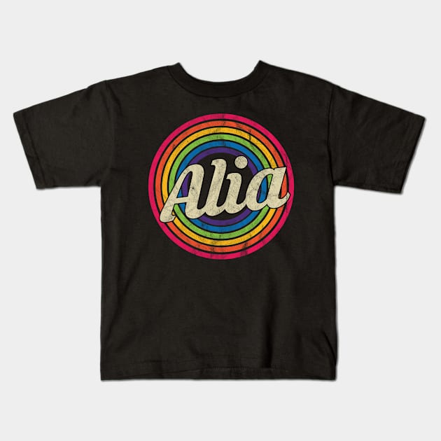 Alia - Retro Rainbow Faded-Style Kids T-Shirt by MaydenArt